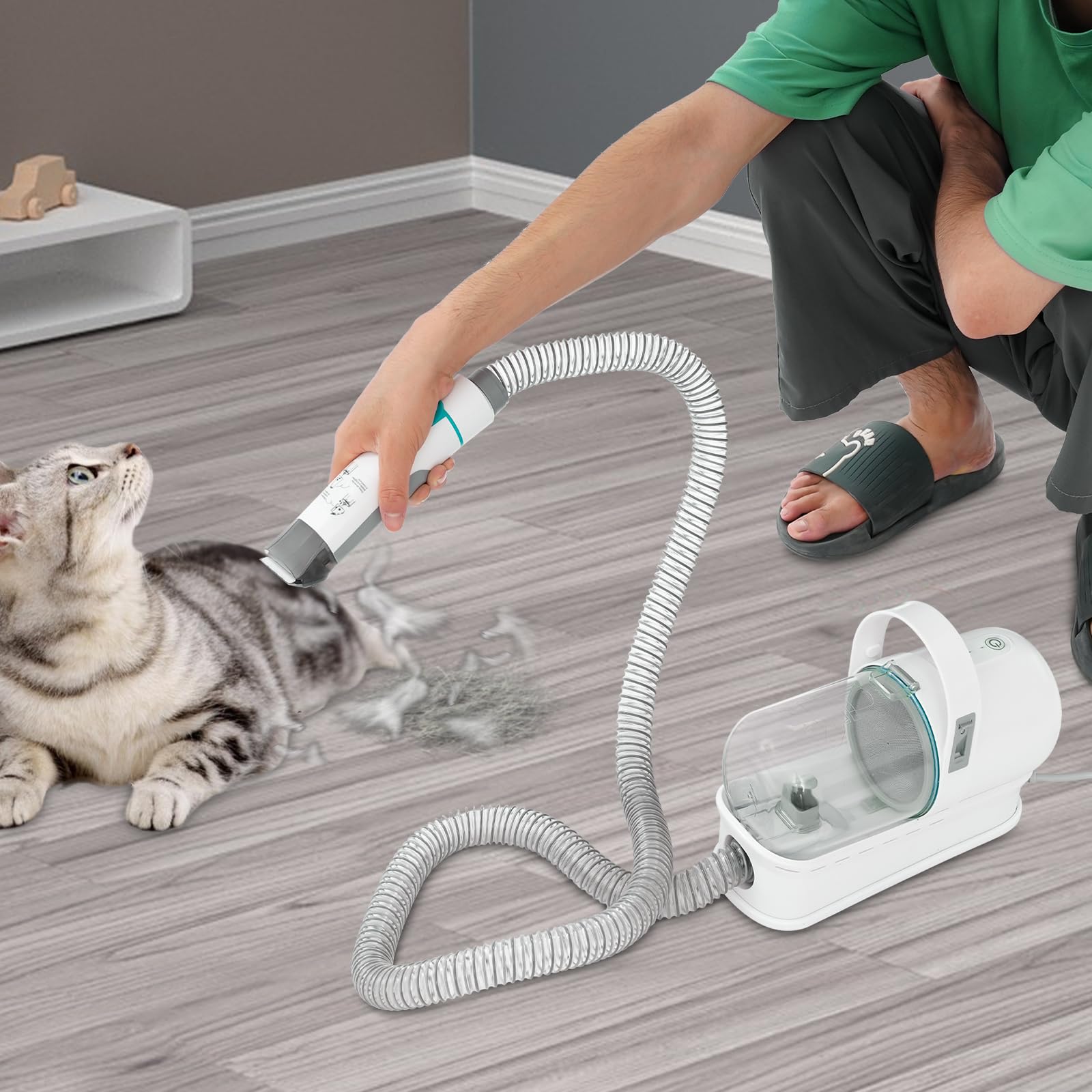 Kit de ciseaux à poils 7 en 1 400 W 13000 Pa pour animaux domestiques - 6 peignes - Brosse de coupe - Aspiration 6000 tr/min - Réservoir à poussière de 1,5 l - 55-70 dB - Silencieux - Idéal pour les
