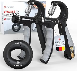 FUNFLEX Handtrainer Fingertrainer, Griffkraft Trainer 2er Set, 5-60kg Einstellbarer Widerstand Unterarmtrainer - Grip Ring, Fingerkraft Grifftrainer - Fitness Krafttraining für Hand, Finger, Unterarm