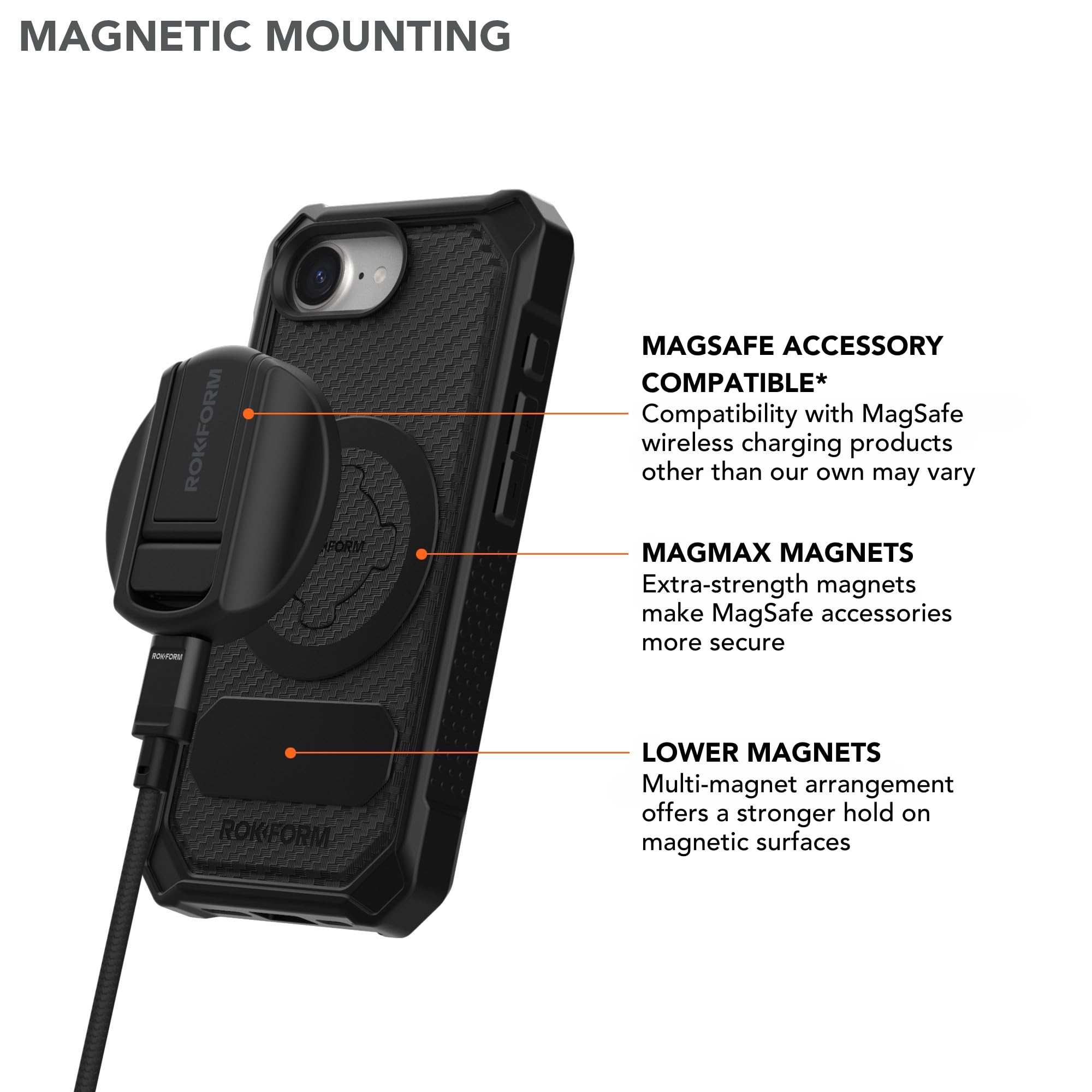 Rokform iPhone 16e robustes Gehäuse, magnetisch + RokLock (schwarz)