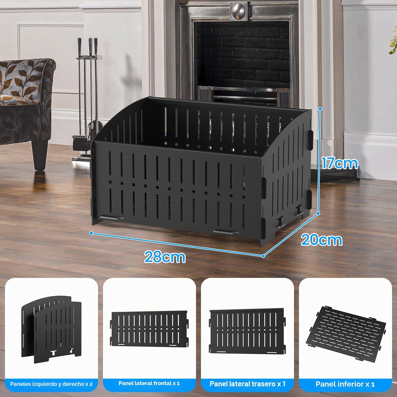 johgee Cesta de pellets, 29 × 20 × 17 cm Cesta portátil de pellets para chimeneas y estufas