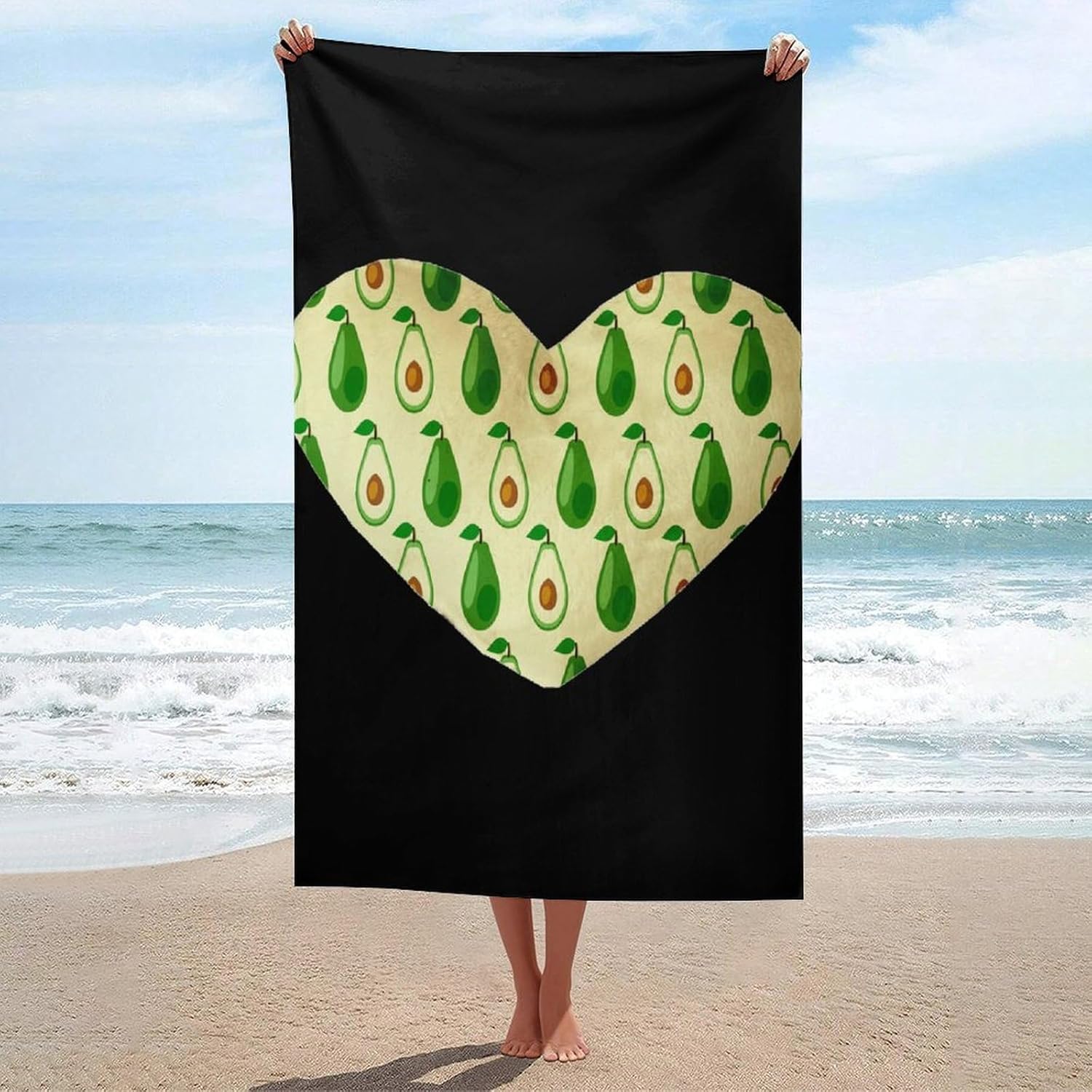 Avocado Love Heart Bath Towels Quick Dry Pool Bathroom Beach Towel Yoga Towel for Hotel Guest Spa Gym 130x80cm