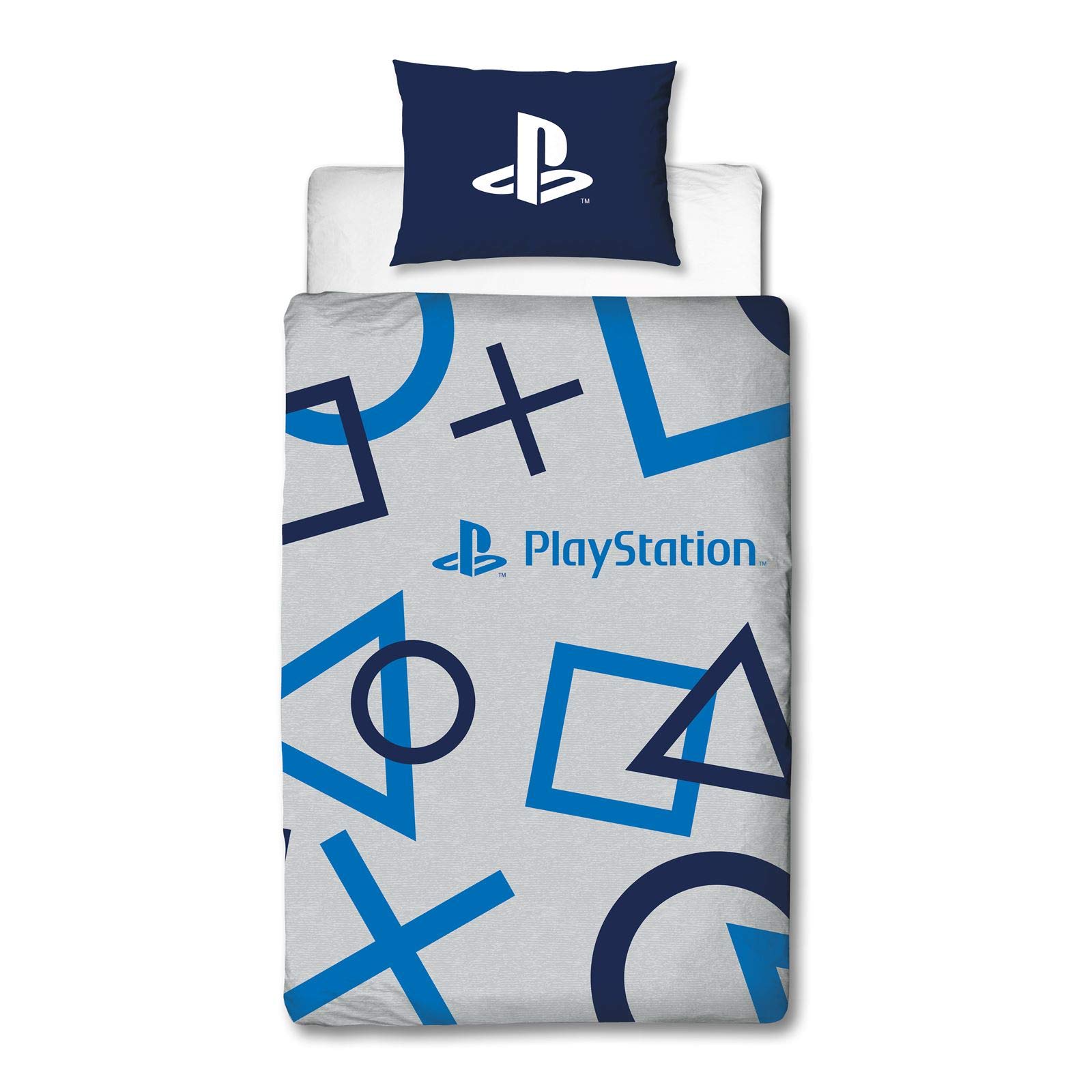 Character World Playstation Blue Single Duvet Cover Officially Licensed Sony Playstation Reversible Two Sided Gaming Bedding Design with Matching Pillowcase, Polycotton, Blue, PYSBLEDS001UK1