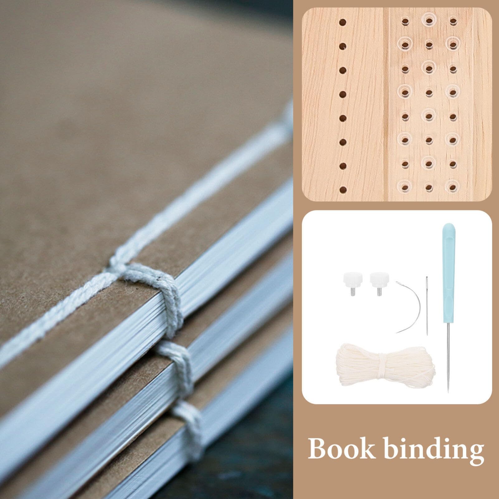 EXCEART Kit per Rilegatura Manuale Fai da Te Punzone e Cucitura, Materiale in Metallo e Legno, per Diari e Quaderni, Uso Personale e Creativo