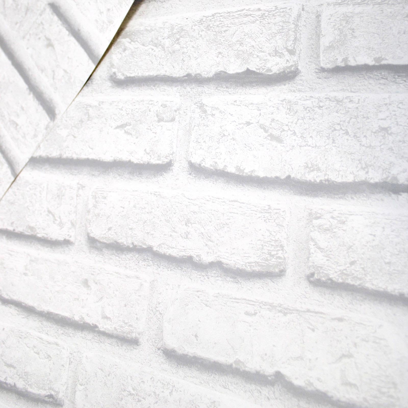White Brick Effect Wallpaper Realistic Grey Tones Stone Wall Feature Living Room