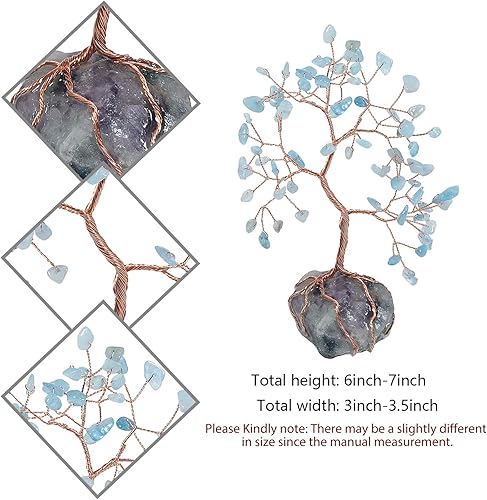Miniatura 2 de mookaitedecor Árbol de cristal de aguamarina natural con cristales crudos, base de amatista, árbol de dinero, figura de Feng Shui, adorno para