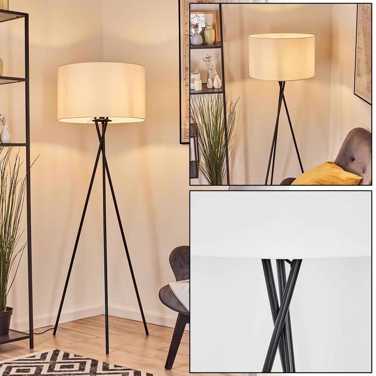 HOFSTEIN Stehleuchte Flemming, Stehlampe aus Metall im modernen Design mit Schirm aus Stoff, Ø 50 cm, 157,5 cm, E27, mit Fußschalter - Wohnzimmer, Schlafzimmer, Esszimmer, Flur