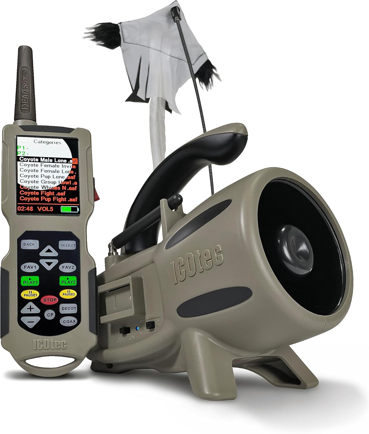 Icotec Nomad+ Programmable Predator Call/Decoy Combo with Bluetooth - 165 Professional Sounds Included - Plays 2 Sounds simultaneously - Holds up to 2