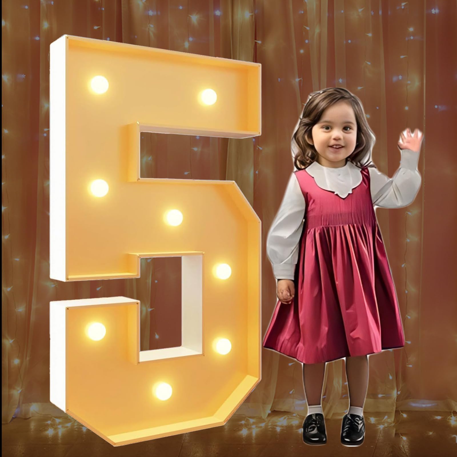 4FT Marquee Light Up Numbers 5 Large Marquee Number for 5th 50th Birthday Party Decoration Giant Mosaic Number for Balloons Wedding Decor Pre-cut Frame