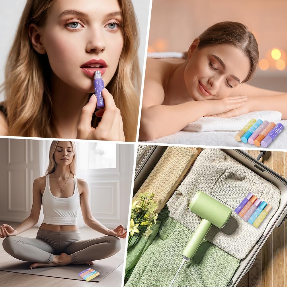 GORGECRAFT 10Pcs 5 Colors Glass Roller Bottles 10ml Essential Oil Roller Bottles Empty Reusable Deodorant Bottle Roll-on Containers Leak-Proof Refillable Sample Pots for Travel Cosmetics Perfume