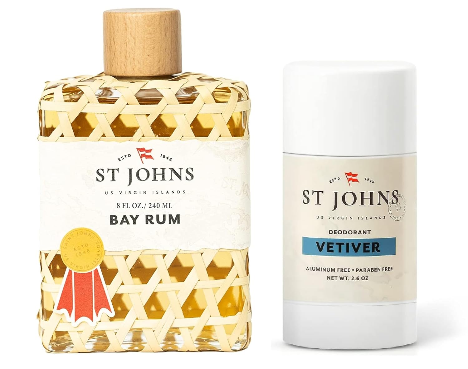 St. John Vetiver Aluminum Free Deodorant with Aftershave and Cologne | Made with Bay Leaves from The Virgin Islands | Bay Leaf After Shave Fragrance for Men | (8 oz Splash Bottle)