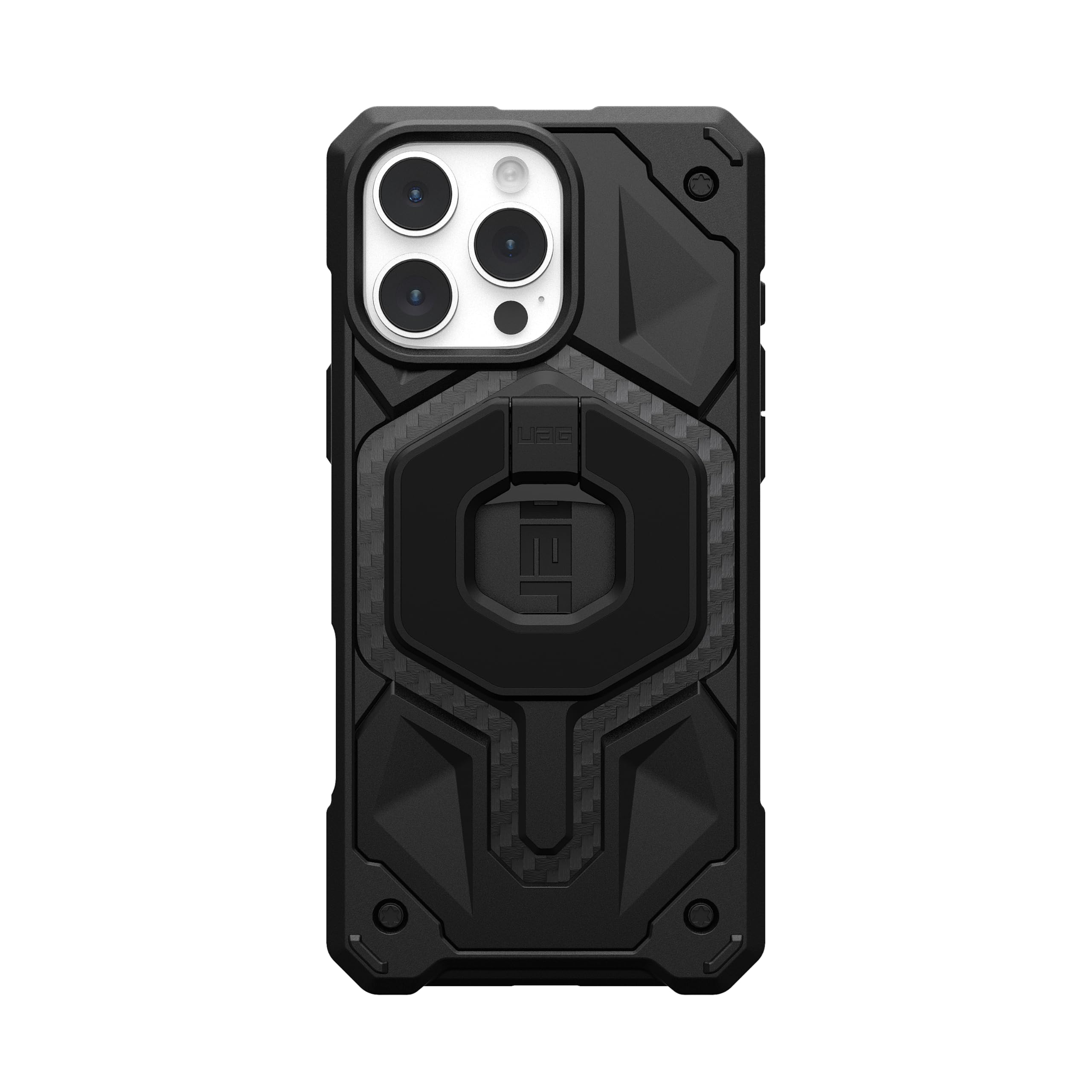 URBAN Armor Gear Monarch Mag2 Dual-Magnetring/Ständer, 360° | MagSafe-kompatibler Ring-Ständer aus Zinkguss – Hoch- & Querformat, schlankes Hexagon-Design, schwarz