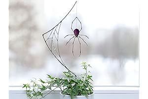 Exquisite Glass Spider on the Web - A Stunning Garden Stake, Suncatcher and Pot Decor
