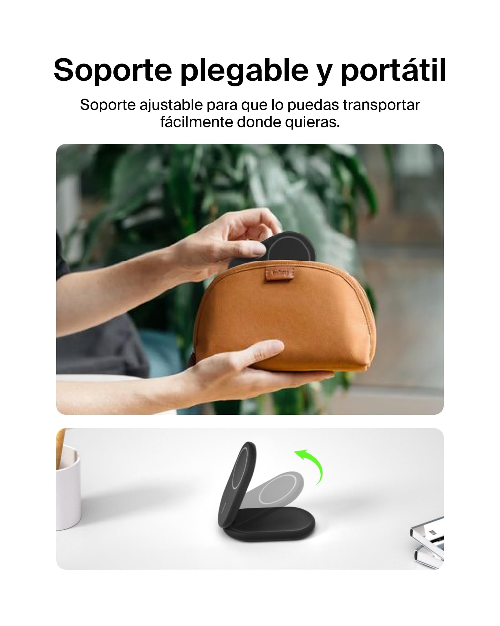 Belkin BoostCharge Cargador Magnético Plegable Qi2 15W, Estación de Carga Inalámbrica Compatible con MagSafe, Carga Rápida para iPhone 17, Air, Pixelsnap, Base con Soporte Antideslizante - Negro