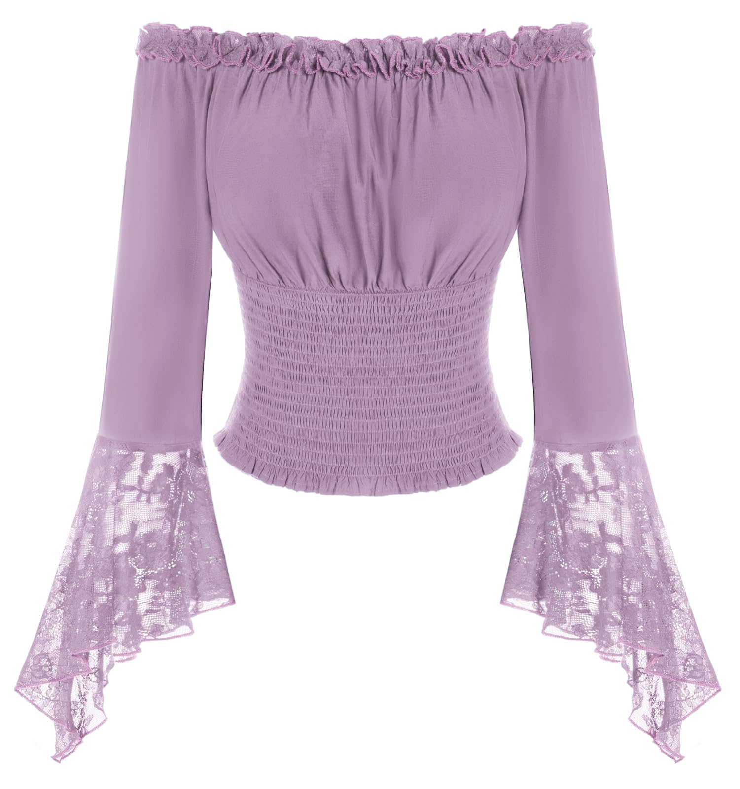 SCARLET DARKNESS Damen Renaissance Bluse Langarm mit Spitze Schulterfrei Tops Gesmokte Taille Oberteil