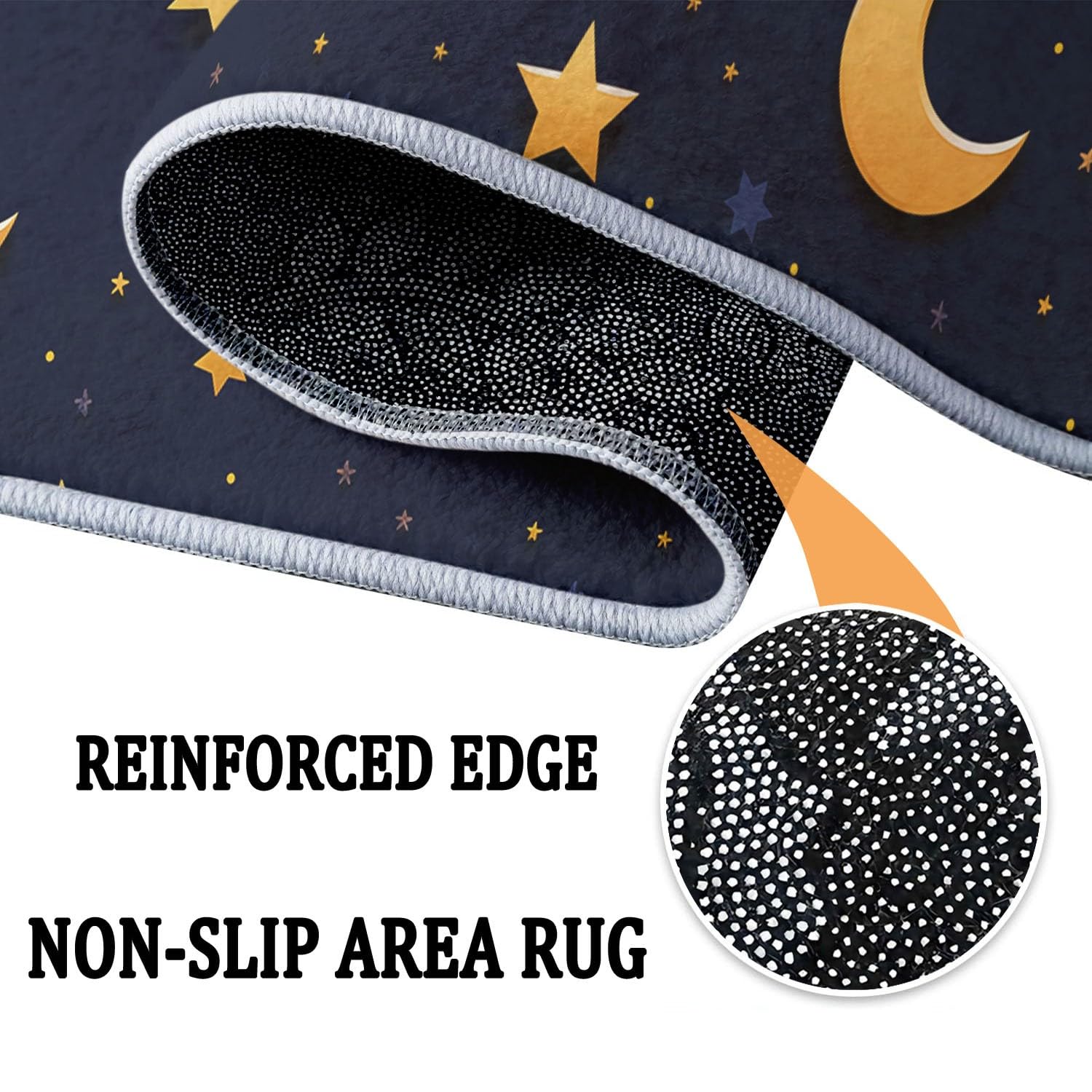 Tapis Rond en Flanelle Doux et Moelleux 120 cm, Mignon Lune Étoiles Motif imprimé, Or Bleu foncé Tapis Rond Antidérapant pour Salon Chambre Salle de Jeux Décoration Moderne