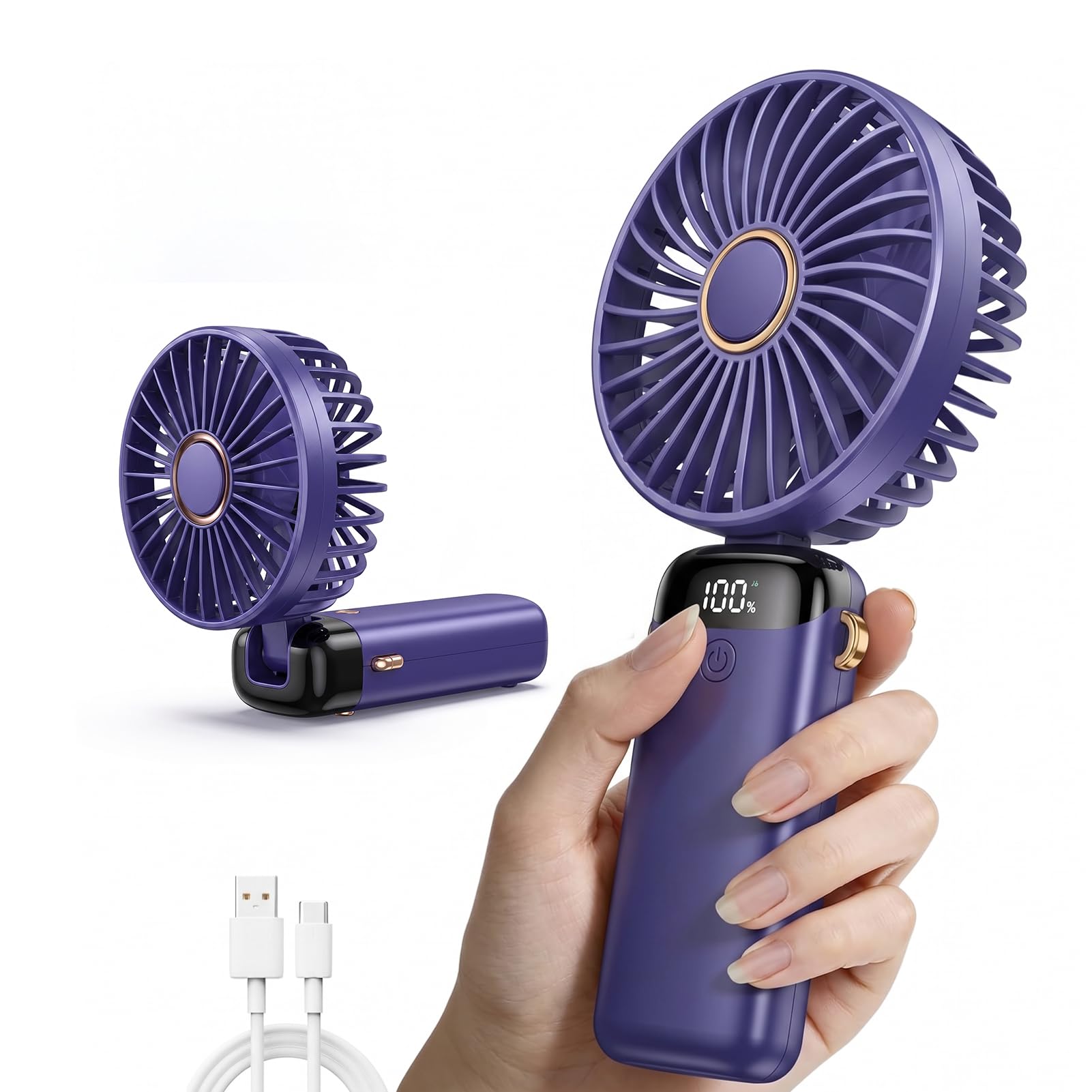 Mini Ventilatore Portatile Ricaricabile 5000mAh – 5 Velocità Pieghevole In Viola