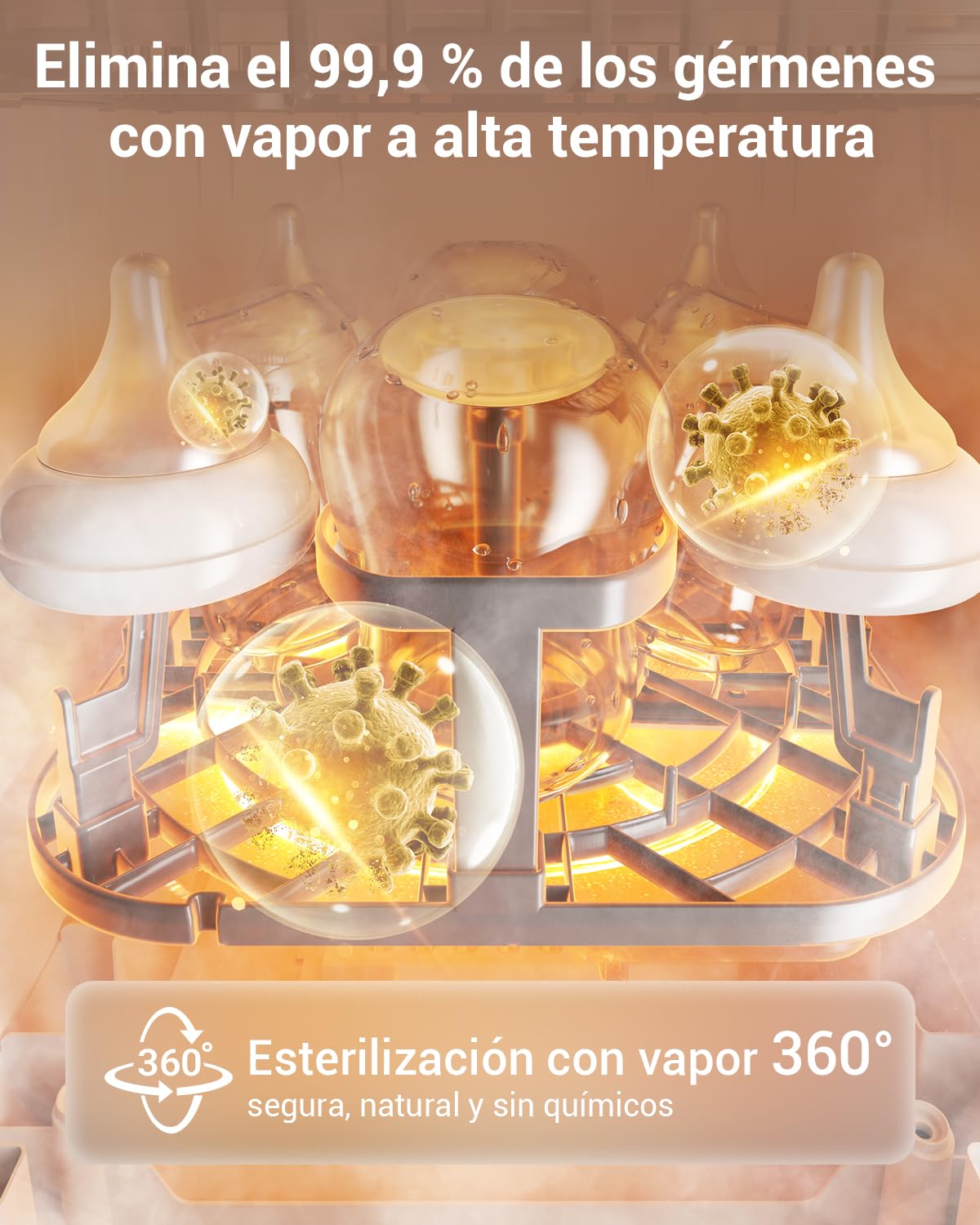 Bear Bottle Washer Pro - Limpiador Automático para Biberones | Limpieza Rápida, Esterilización a Alta Temperatura y Secado | 90 Tabletas de Limpieza Incluidas | Capacidad para 4 Biberones y Accesorios