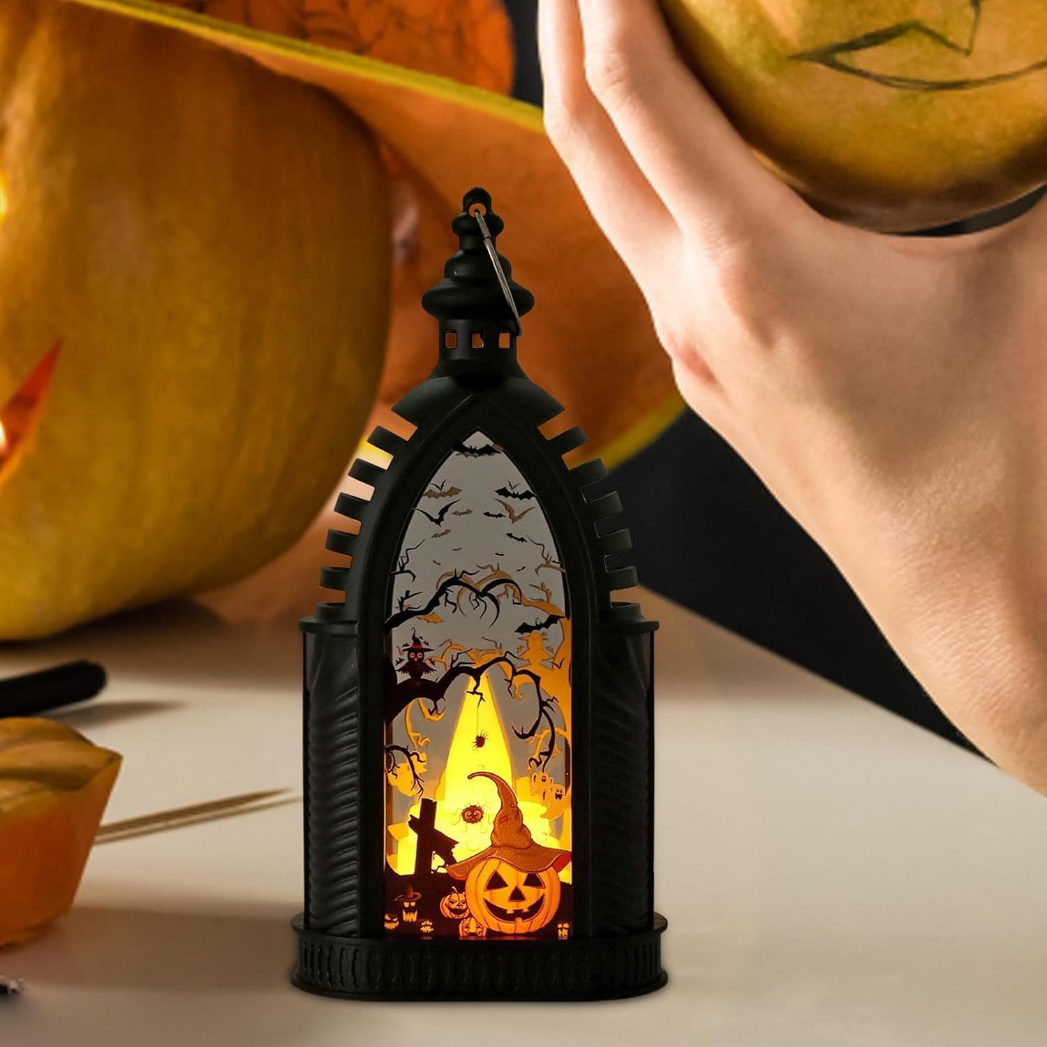 CPYGMXI Decorative Halloween Lantern, Halloween Night Light Lantern, Party Props, Electronic Lamp, Horror Atmosphere Decoration, Festival Party Decor for Adults