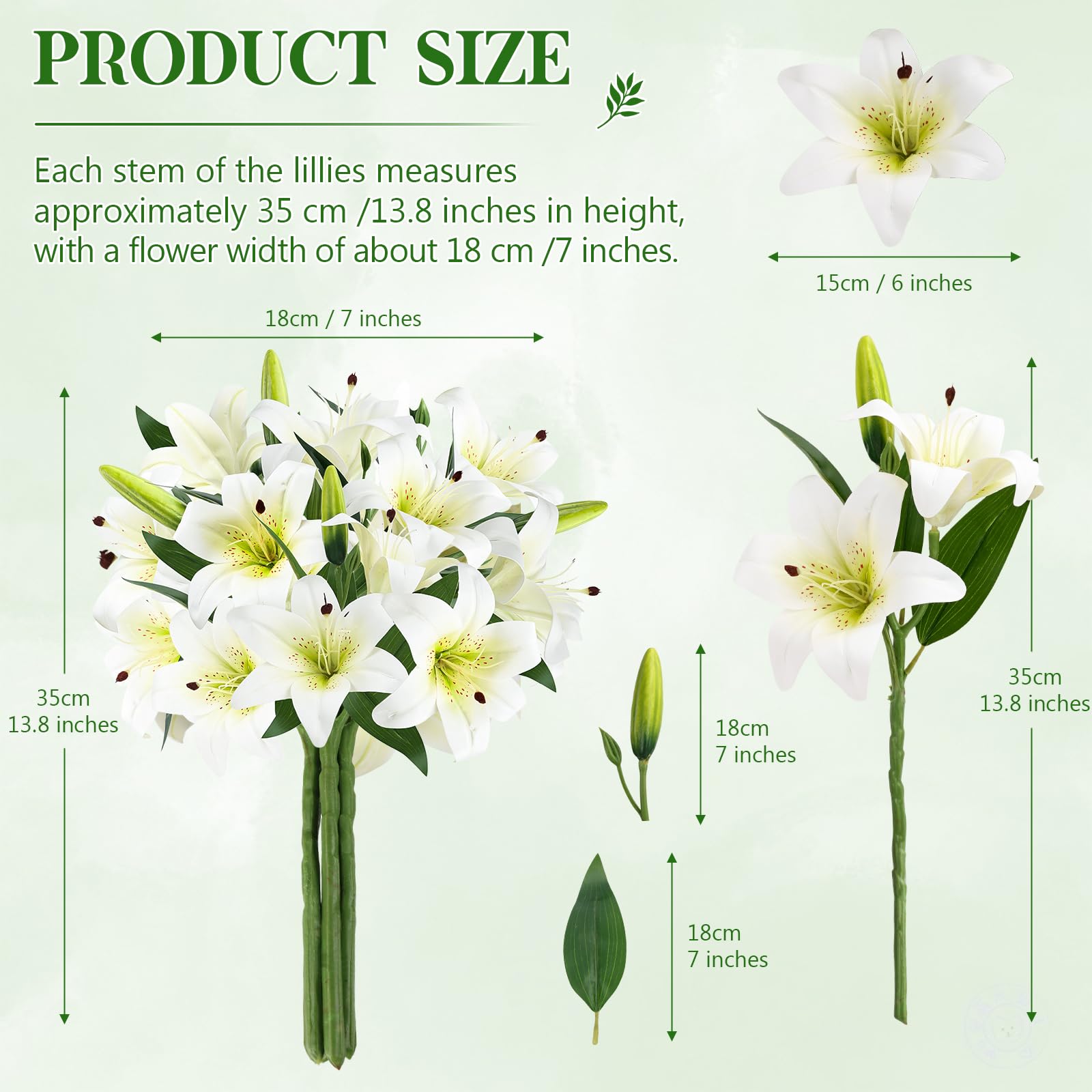 TYL&TYS 6PCS Artificial Lilies Flower Set, 3D Printing Realistic Fake Lilies with 12 Heads and 6 Buds - Image 4