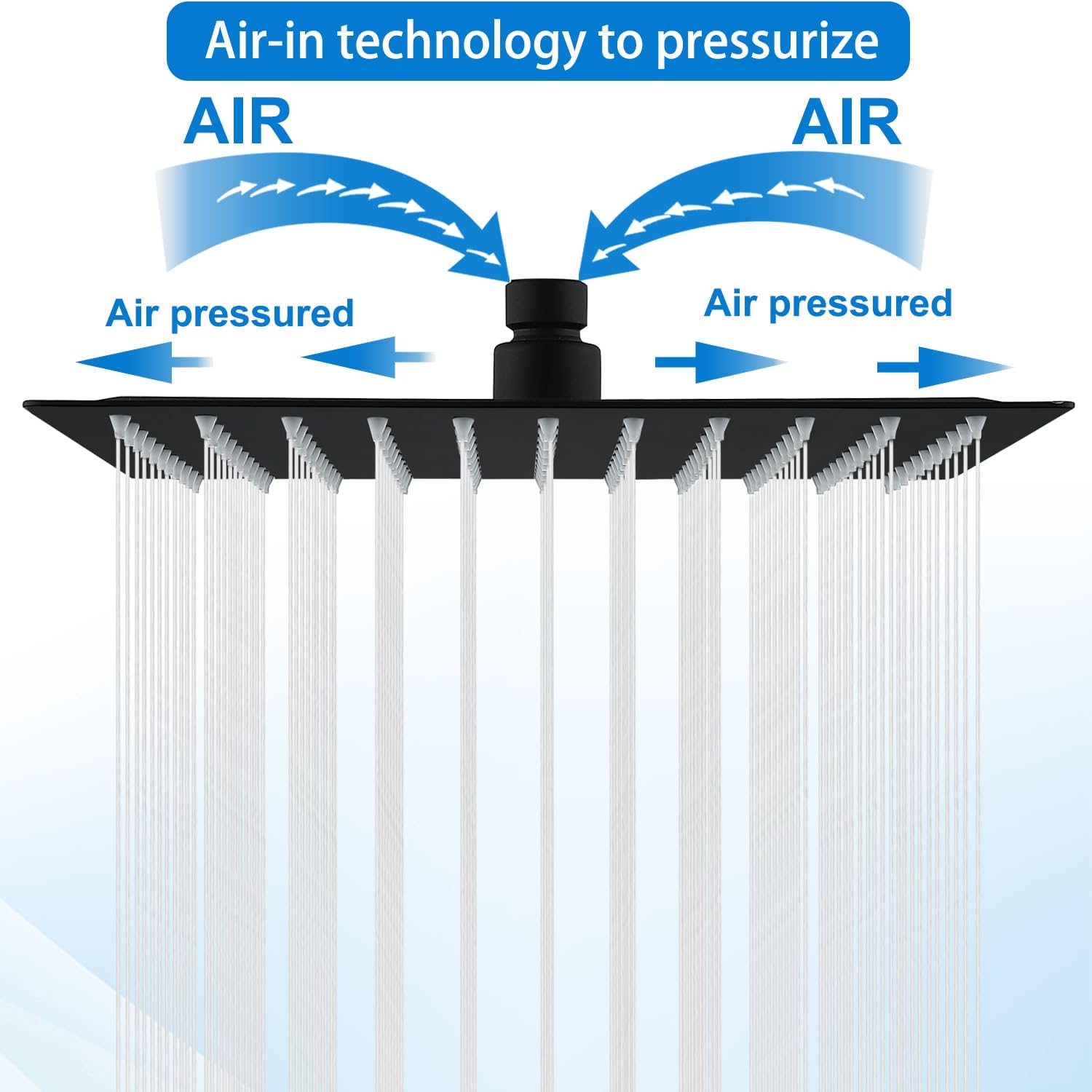 Rain Shower Head, 10 Inches Rainfall Shower Head Square, Large Stainless Steel Bathroom Waterfall Showerhead High Pressure, Overhead Flat Big Replacement Head, Ceiling or Wall Mount, Matte Black