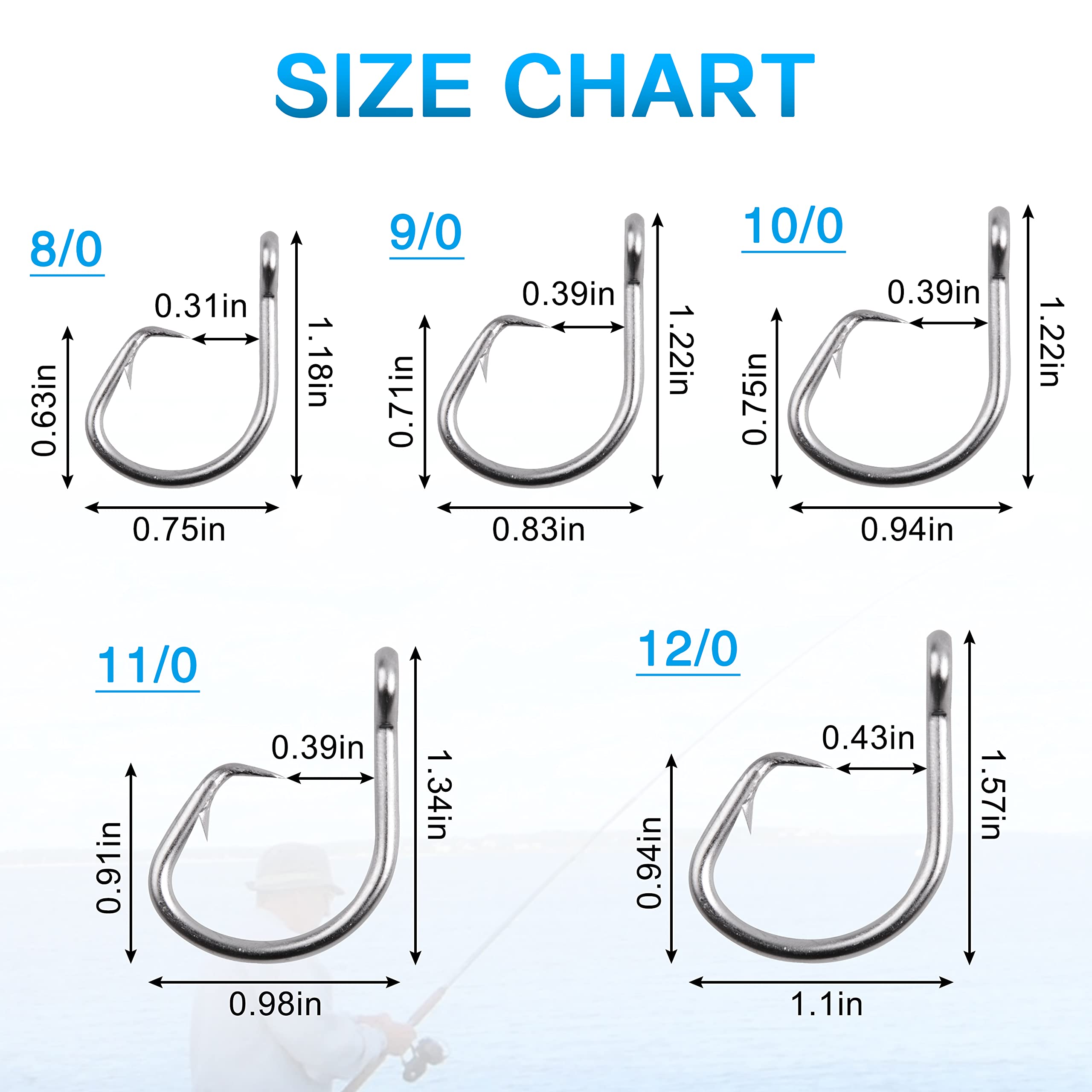 Silanon Lot de 2 hameçons circulaires en acier inoxydable pour poisson-chat, bassin, thon, taille 8/0-18/0, Mixte, 13/0 80PCS