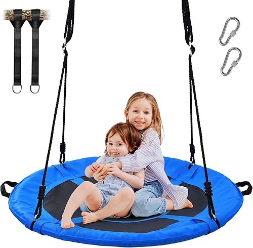 Trekassy Columpio de árbol de platillo de 700 libras de 40 pulgadas para niños y adultos, textileno con 2 correas para colgar en el árbol, color azul