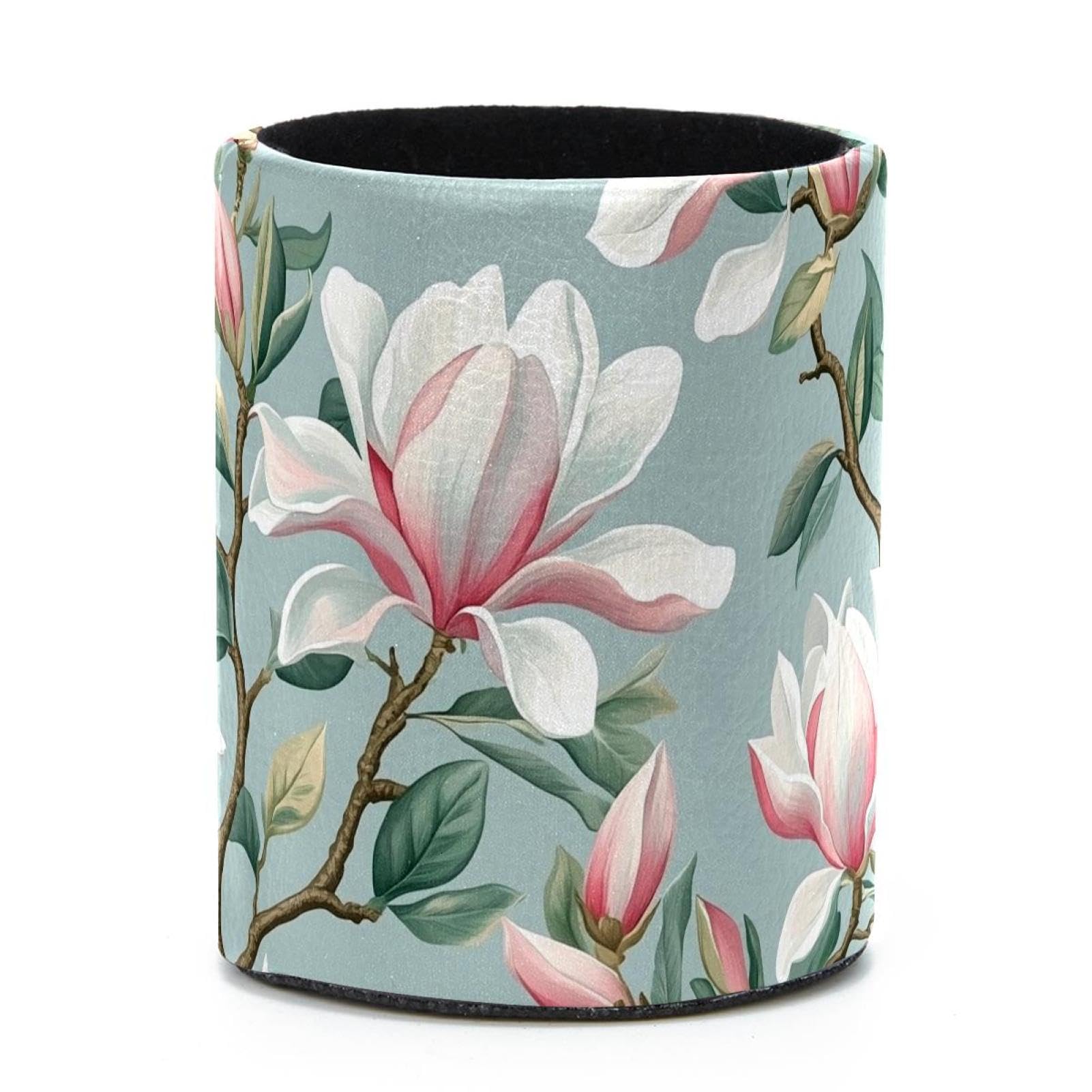 VAPOKF Round Pencil Holders for Desk, Magnolia Pen Holders Pen Pot Makeup Brushes Storage Desktop Stationery Supplies Organiser for Home Office