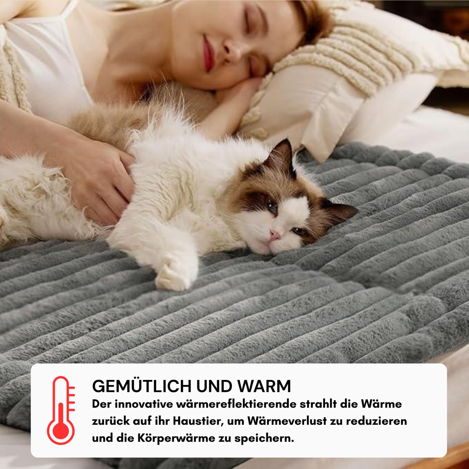 Fellvio Selbstheizende Katzenmatte，Heizdecken für Katzen und Hunde, Heizkissen für Haustiere für drinnen und draußen, rutschfeste Katzen und Hundematten für höchsten Komfort