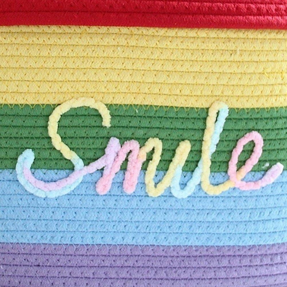 Cesto Portaoggetti Intrecciato Arcobaleno con Coperchio, Contenitore in Corda di Cotone, Grande Scatola Organizer per Biancheria, Giocattoli, Vestiti Sporchi, Trapunte