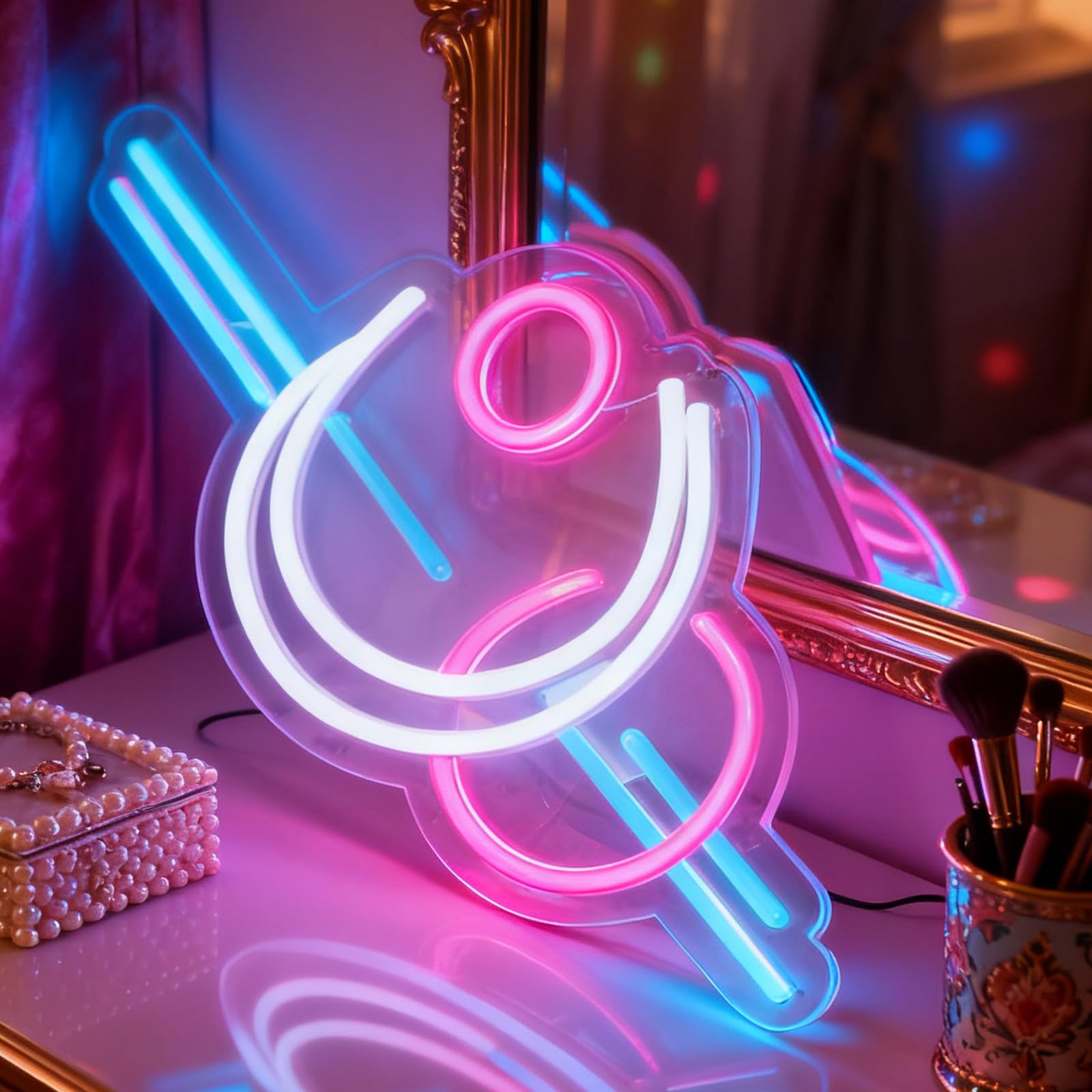 Letrero de neón LED rosa y blanco alimentado por USB, luz decorativa para el hogar, dormitorio, sala de estar, mesa de pared, decoración estética, 18.3 x 7.9 pulgadas