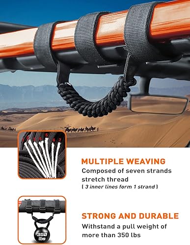 Miniatura 3 de Savadicar 4 x Asas de Agarre de Barra Antivuelco, Mango de Agarre de Tejido Circular Compatible con Jeep Wrangler 1955-2023 CJ YJ TJ JK JKU JL JLU y