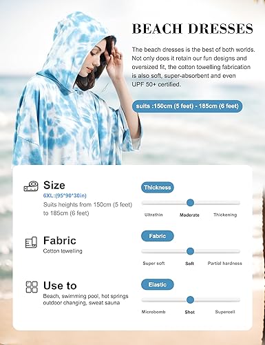 Miniatura 3 de KFUBUO Poncho de surf cambiador toalla de natación bata con bolsillo de tela de rizo de talla grande cubierta para mujer toalla poncho sudadera con