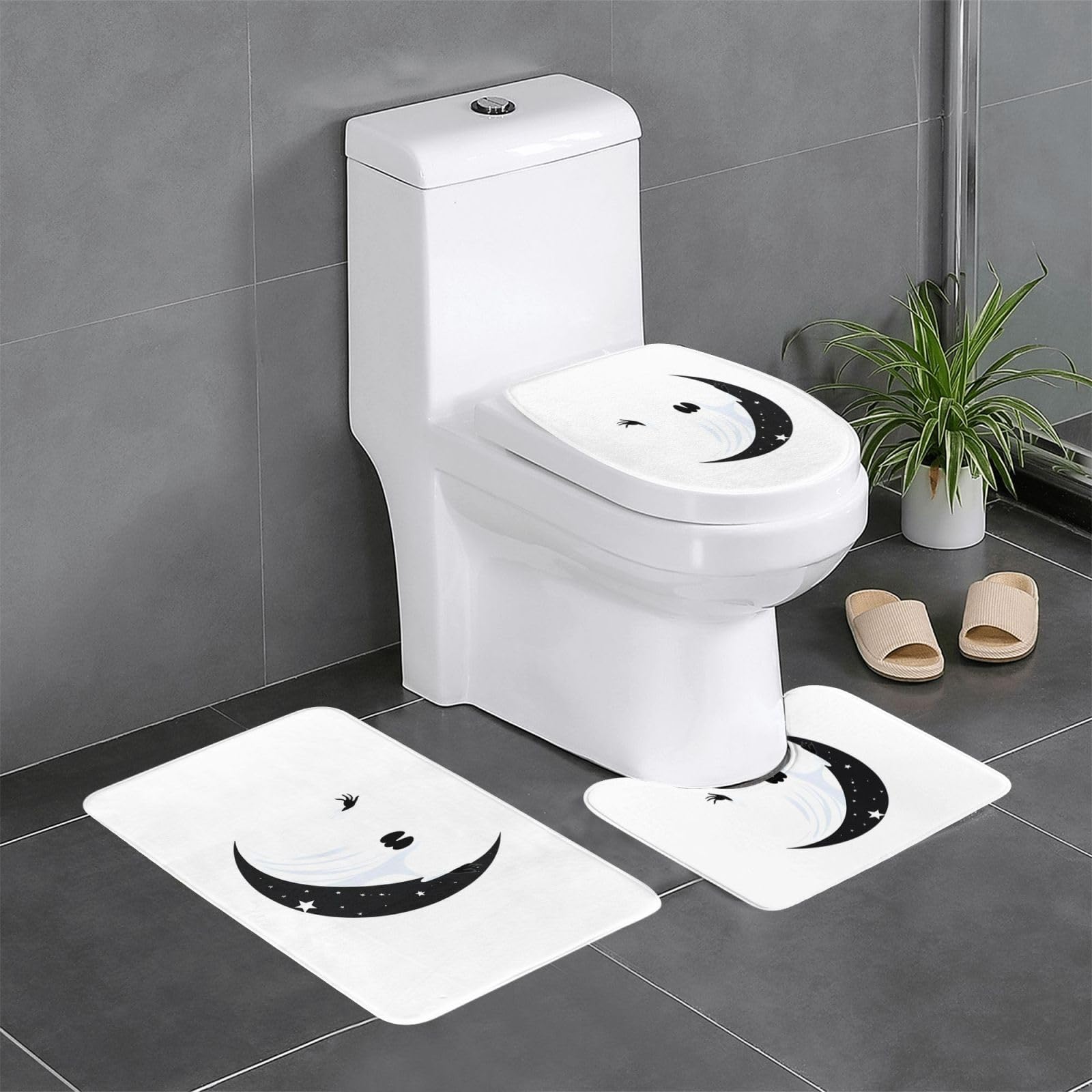Tapis de salle de bain fantômes sur la lune, lot de 3 en 61x40 cm