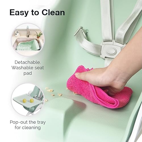 Vista 6 de ORIBEL Cocoon Z - Silla alta y tumbona para bebé, silla alta perfecta para niños pequeños/recién nacidos, se desliza fácilmente en todas las Verde