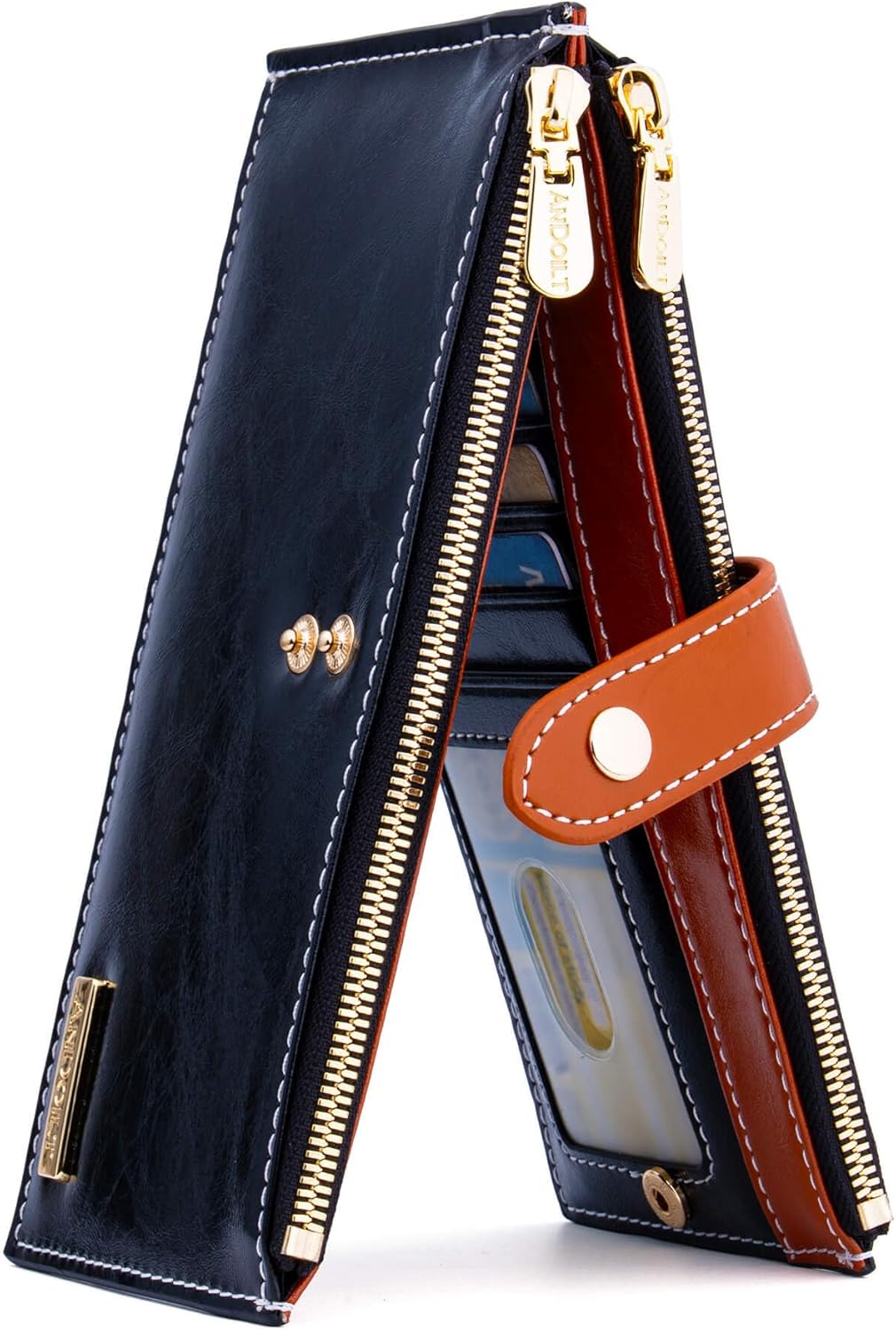 ANDOILT Wallets for Women Genuine Leather Wallet RFID Blocking Bifold Multi Card Case Purse with Zipper Pocket Handbag
