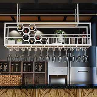 Dalumian Estante de Techo de Gran Capacidad para Copas de Vino, Estante Colgante de Panal para Botellas de Vino, Soporte de Hierro para Botellas de Vino, estantes flotantes para Barra(White,B)