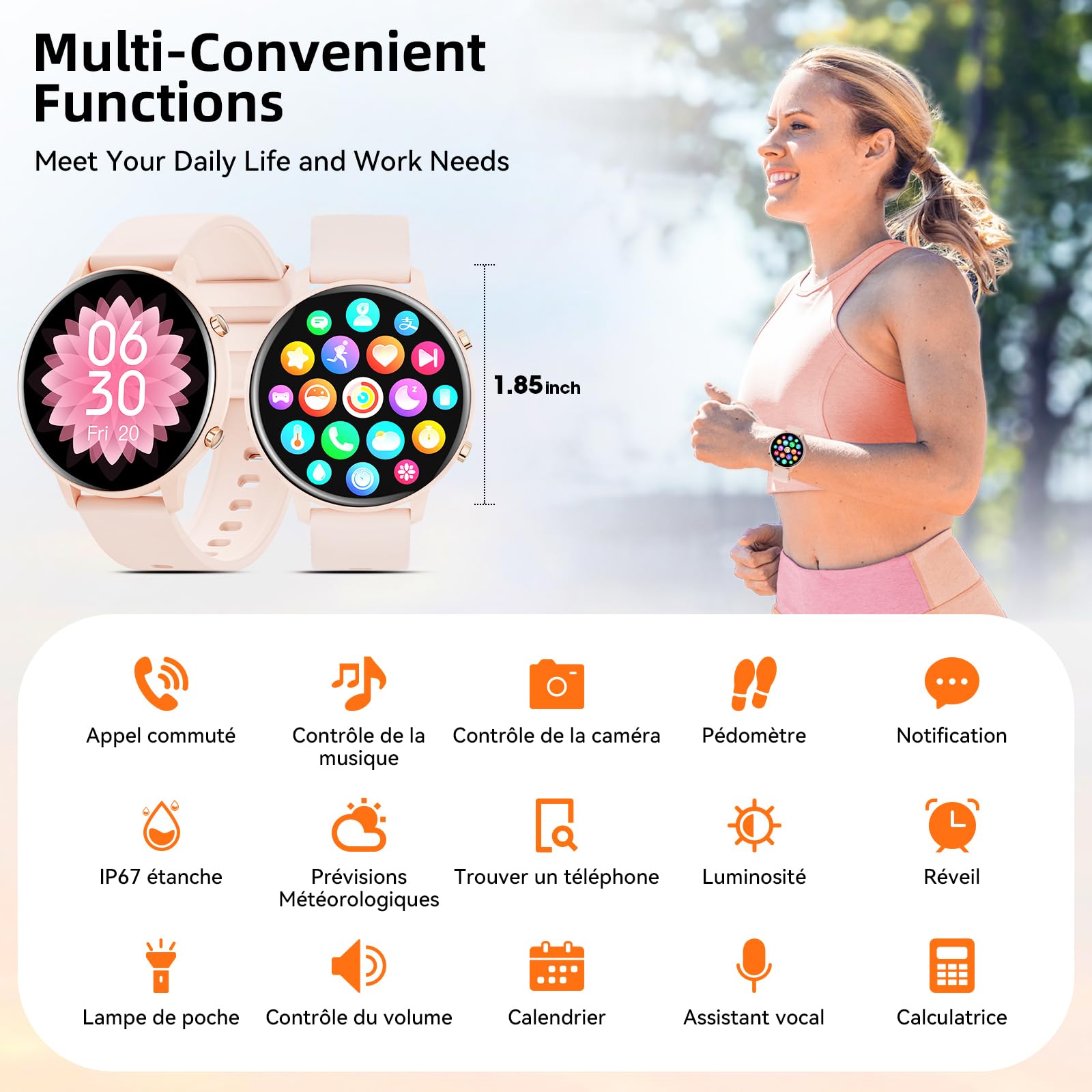 Hwagol Montre Connectée Homme Femme 1.39" Smartwatch avec Podometre, Moniteur Sommeil, avec 140+ Sportifs, Smartwatch Montre Intelligente Bracelet pour Android iOS