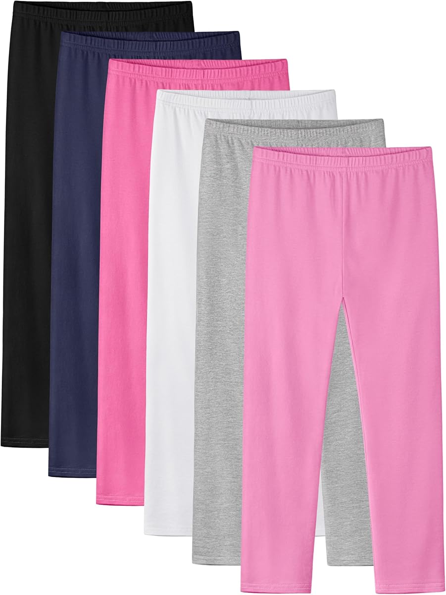 Girls Leggings Cotton Tights for Toddler Kids Stretchy Soft Yoga Pants Full Length Multipack Pull On Fall Winter