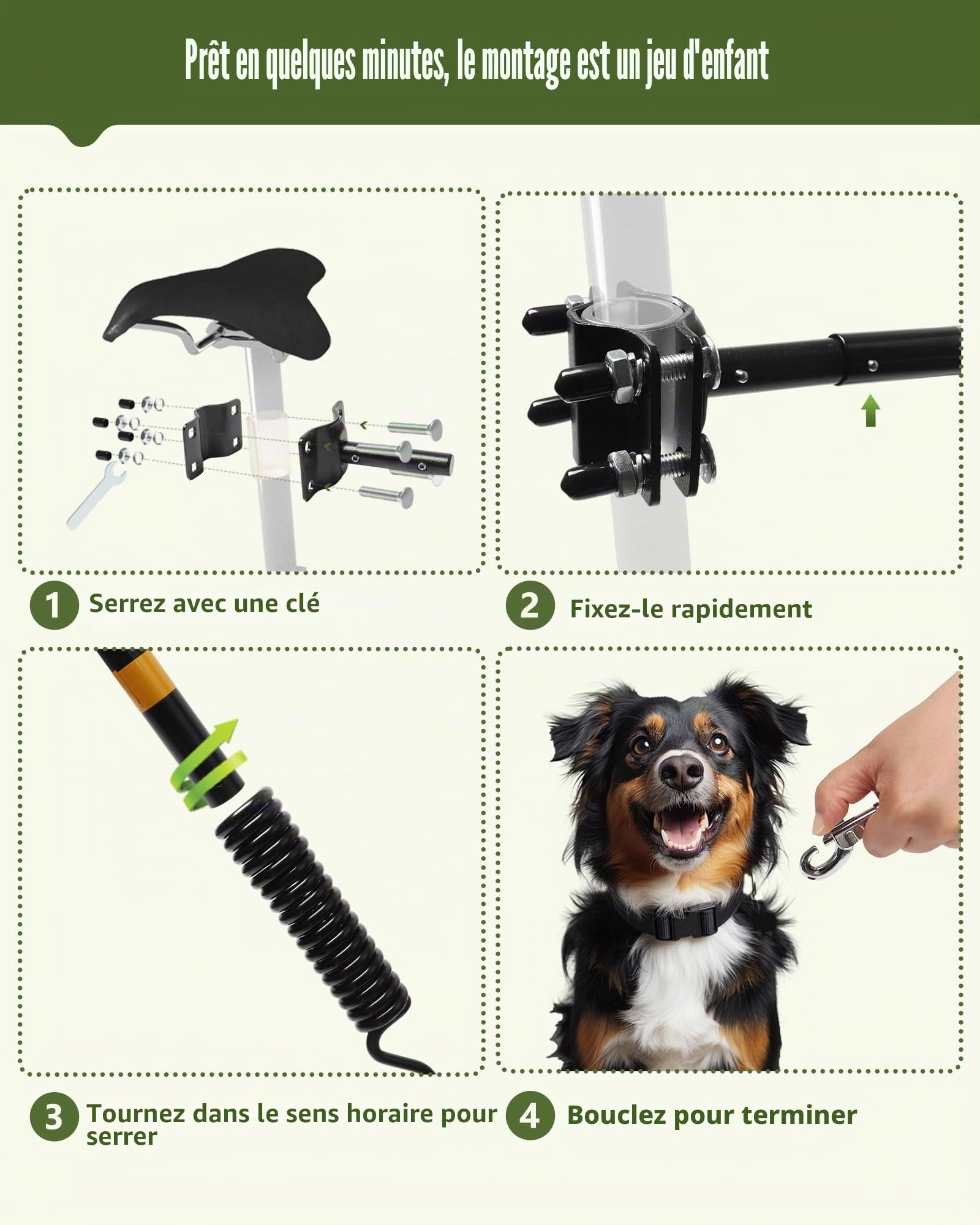 Laisse de Vélo Barre Cani VTT pour Chien Mains-Libres Bikejoring, Accessoire avec Amortisseurs
