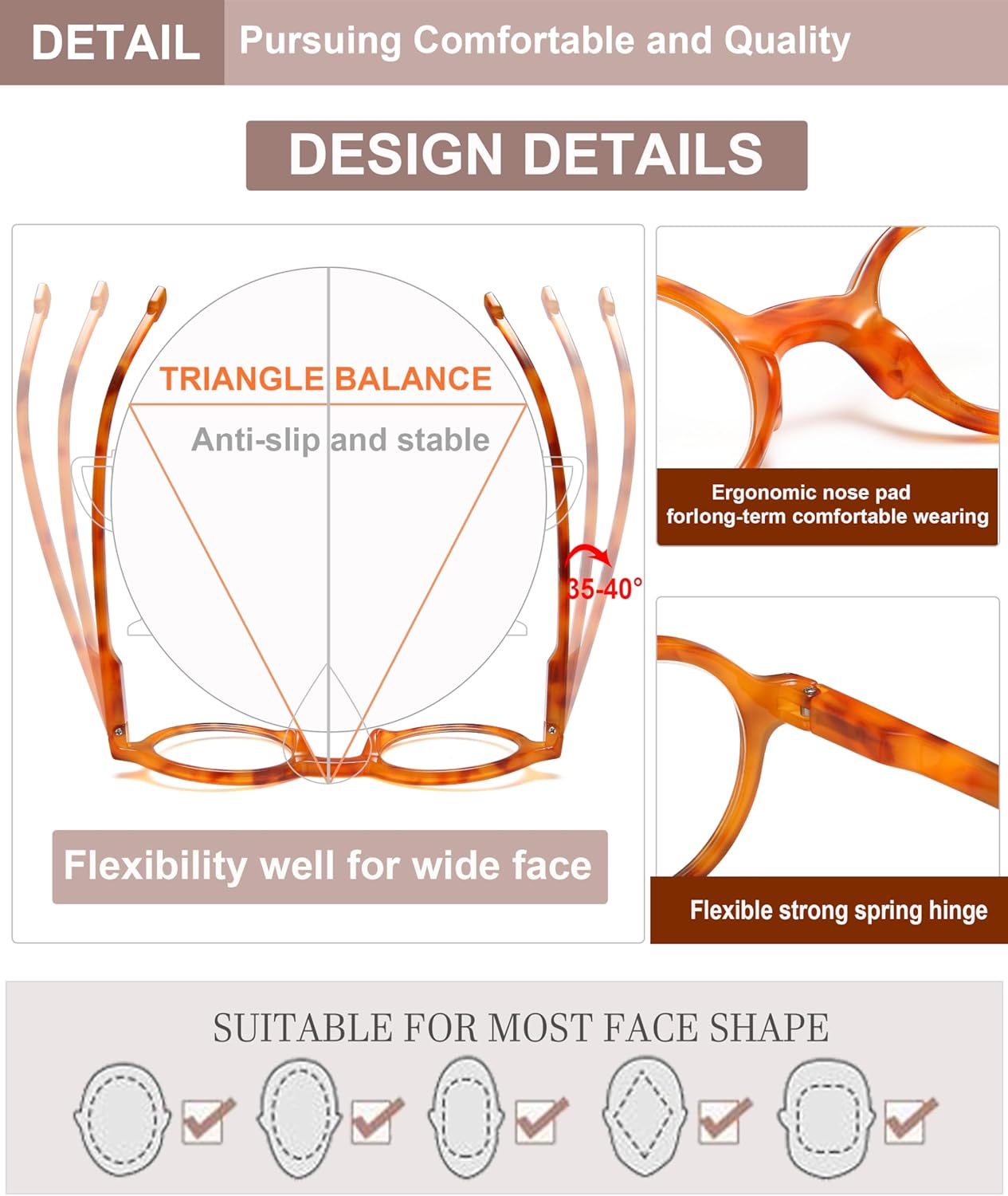 Retro Round Reading Glasses for Women/Men, 4 Pack Lightweight Blue Light Blocking Readers - Image 4