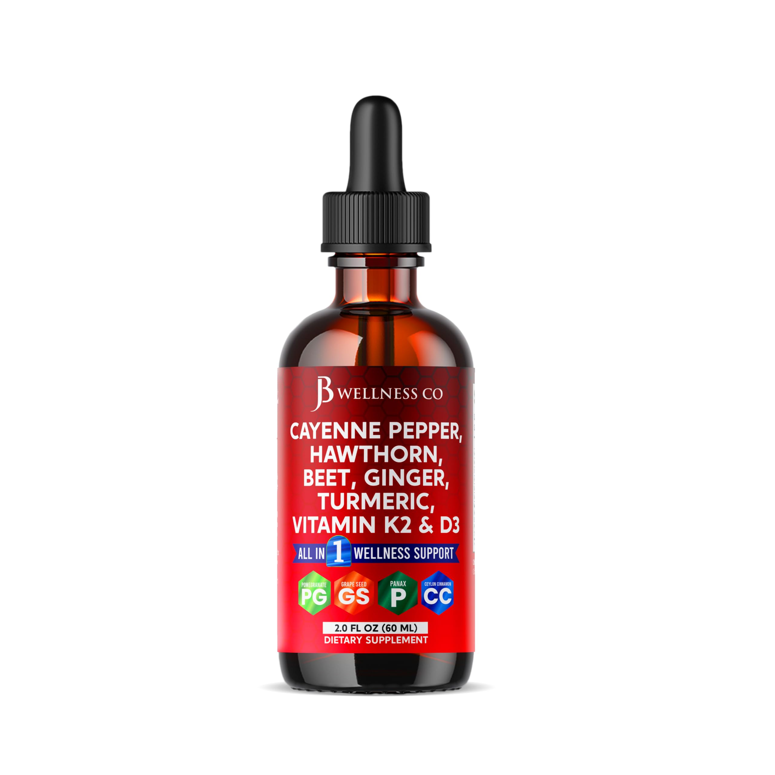 Cayenne Pepper Supplement Liquid Drops + Hawthorn Berry, Vitamin D3 K2 Beet Root Powder, Ceylon Cinnamon, Turmeric Curcumin, Organic Panax Ginseng - 4oz — Amazon image 2