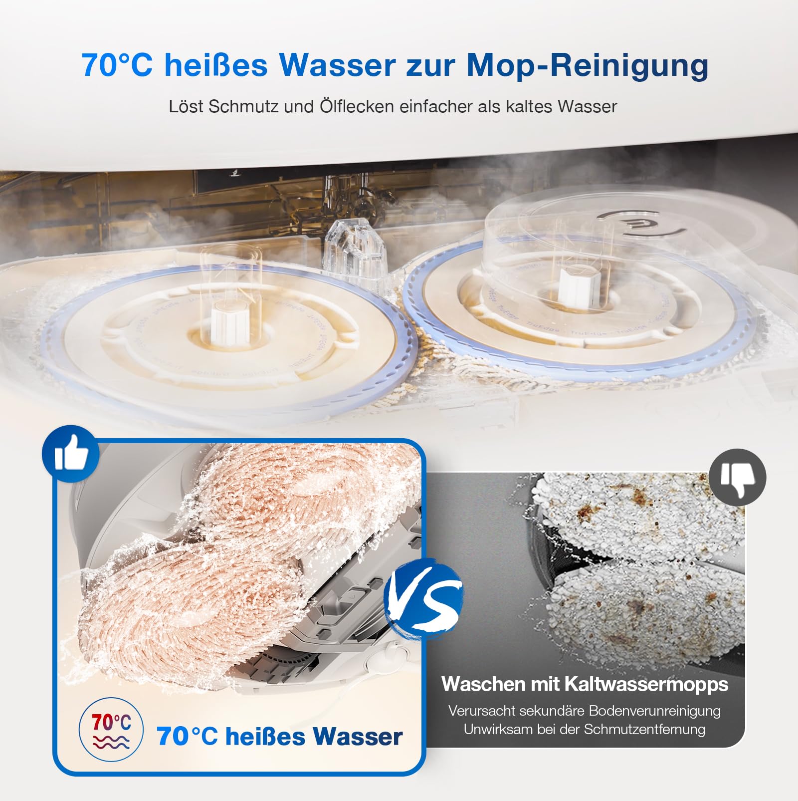 ECOVACS DEEBOT T30 PRO Omni Saugroboter mit Wischfunktion, mit TrueEdge Moppin, Zero Tangle Bürste, 11.000 PA Saugkraft mit heißem Wasser und Smart Rewash, Farbe Silber