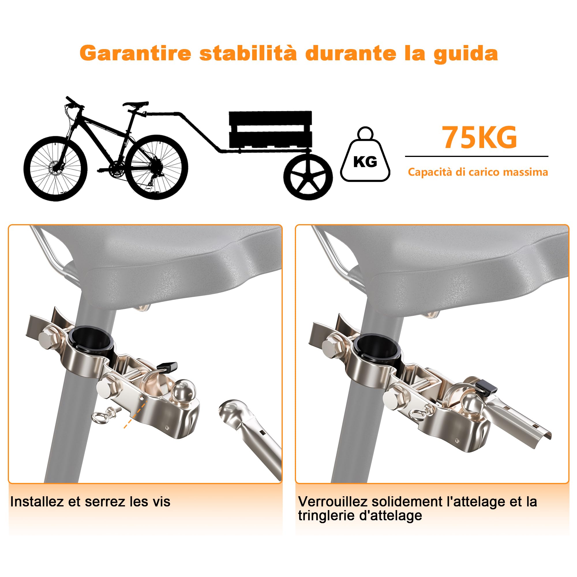 Gancio per Rimorchio Bici, Attacco Rimorchio Bicicletta, Sistema di Traino Compatibile Reggisella