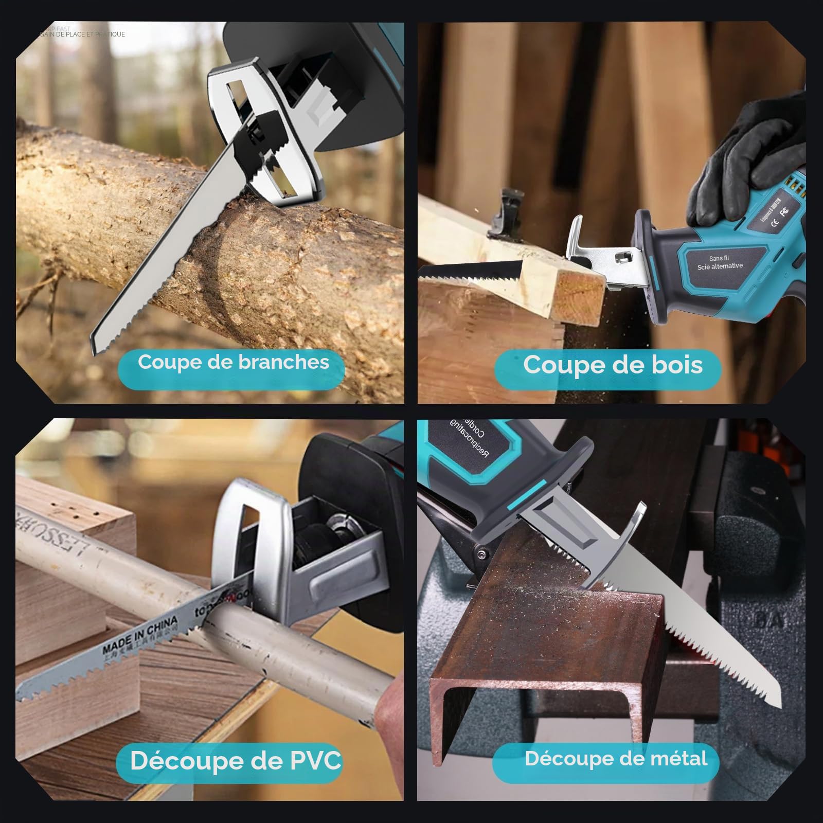 Yofuly Scie Sabre sans fil Compatible avec Batterie Makita 18V, 6 Vitesse Variable 3500SPM Changement de Lame sans Outil, Scie Egoîne avec 2 * 3000Ah Batterie, 4 Lames de Scie pour le Bois/Métal