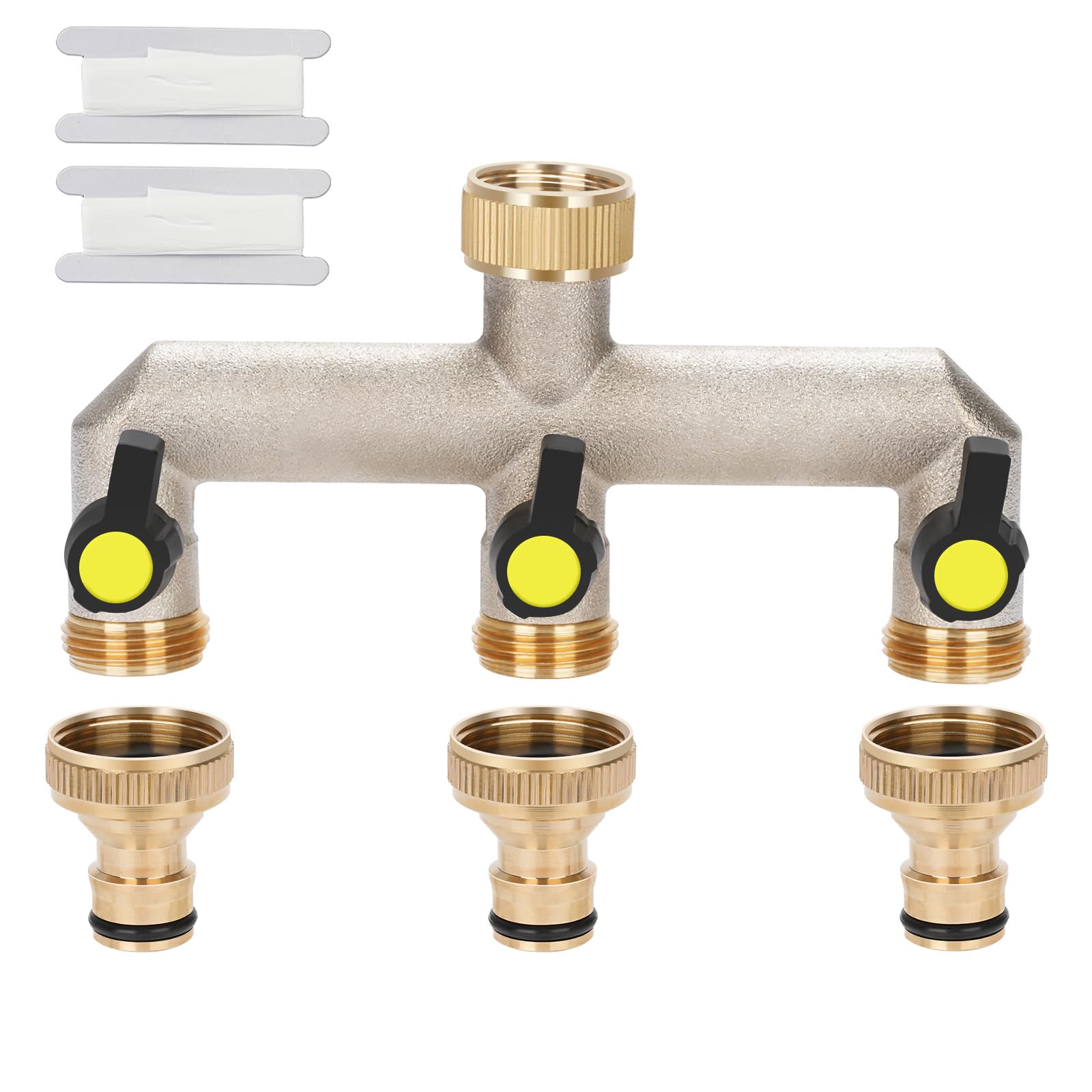 nutmanel 3/4 Zoll 3-Wege Verteiler,Wasseradapter Schlauch,Verteiler, mit Kugelventilen Verteilerstück Wasserhahn-Anschluss Wasseranschluss Adapter für Haus und Garten, Gelb