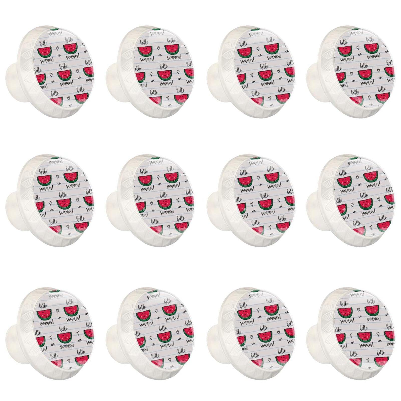 Boutons d'armoires de cuisine ronds en céramique blanche motif pastèque Lot de 12