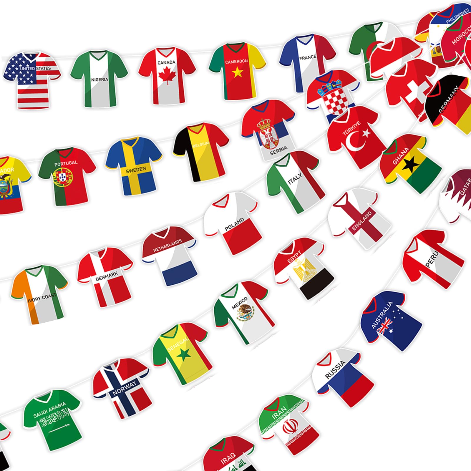 HOMAVEL World Cup Football Theme Party Bunting - 49 Pcs Square Flags (15x15cm) with 20m Ribbon - Premium 300g Cardstock Banner for Sports Events, Pub & Birthday Decoration — image 1