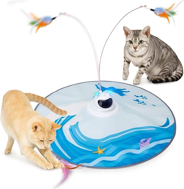 Toozey Interactive Cat Toy with 3 Removable Feathers, Electric Toy with Automatic Spring & USB Charging, Self-Activity Toy for Cats of All Ages, Blue product image