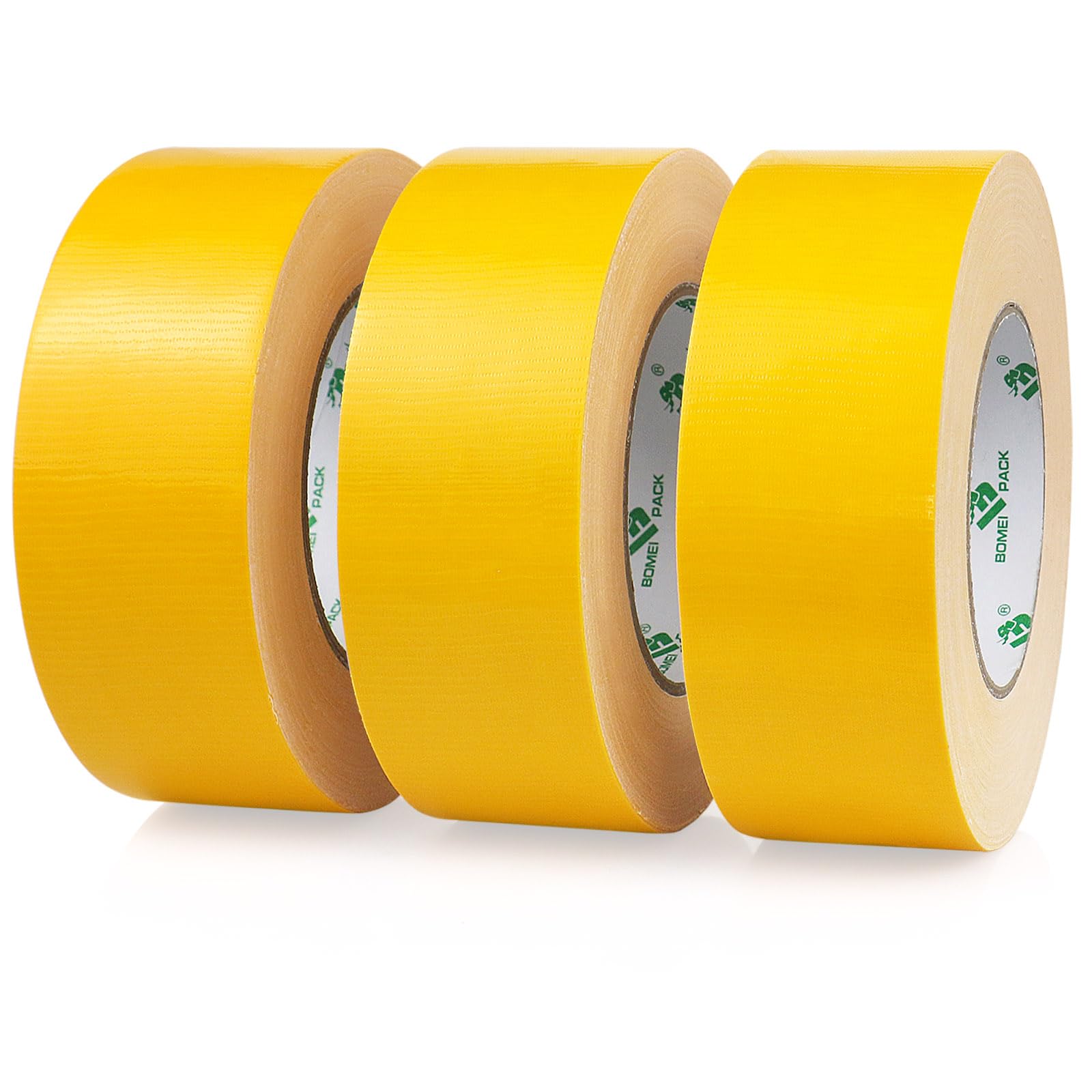 BOMEI PACK 3 Rolls Yellow Duct Tape 50mm x 50m Sticky Gaffer Tape Waterproofing Ducts Fixing Heavy Duty Moving Boxes Sealing Strapping DIY Decoration labeling