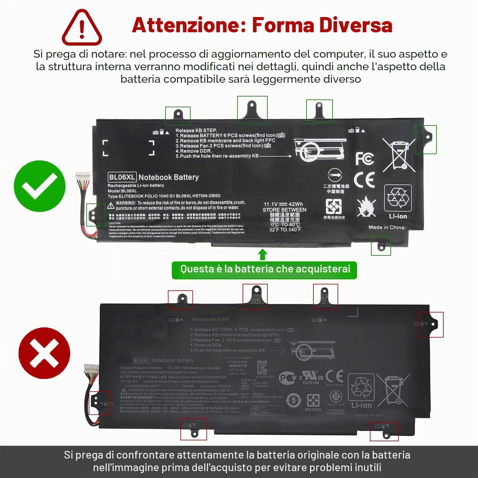 ASUNCELL 11.1V/42Wh BLO6XL Batteria del computer portatile per HP EliteBook Folio 1040 G0 1040 G1 1040 G2 Series 722236-1C1 722236-271 722297-001 722297-005 BL06042XL BL06XL HSTNN-DB5D